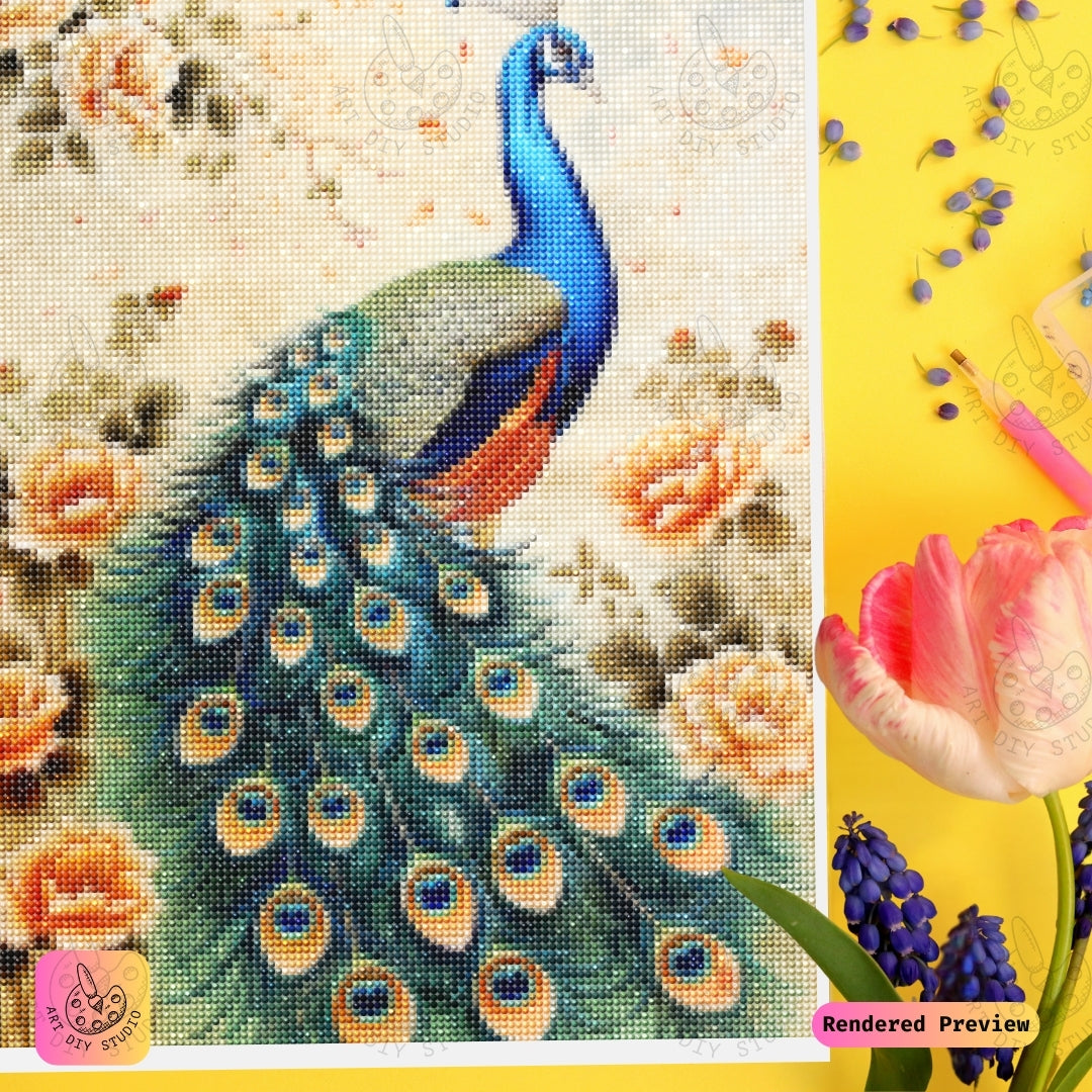Artdiystudio Elegant Peacock Blossom Diy Diamond Painting Kit Craft Your Timeless Masterpiece 4
