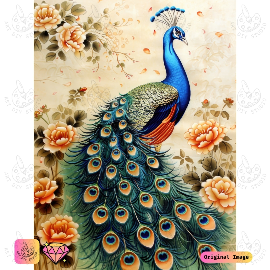 Artdiystudio Elegant Peacock Blossom Diy Diamond Painting Kit Craft Your Timeless Masterpiece 6