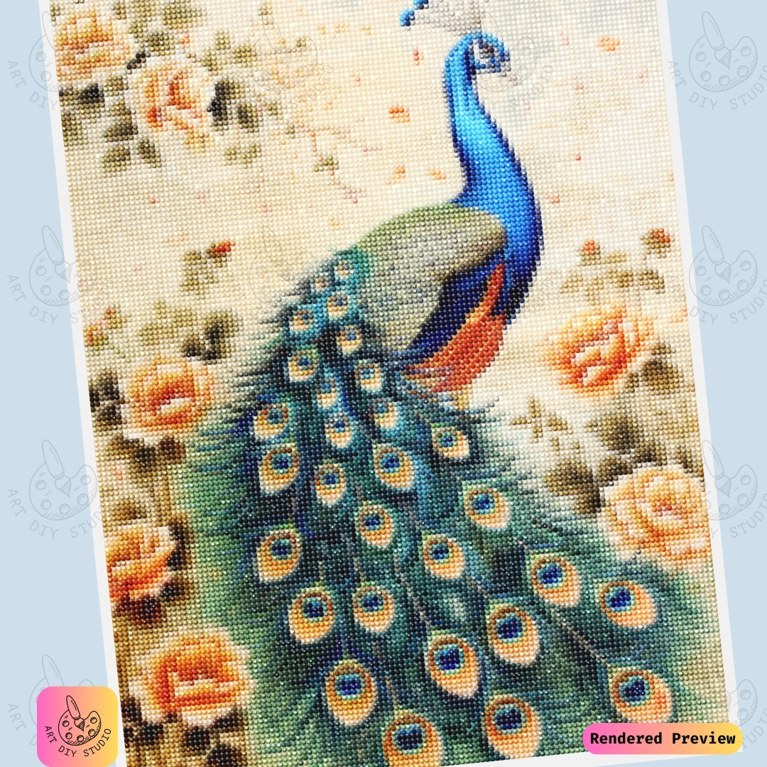 Artdiystudio Elegant Peacock Blossom Diy Diamond Painting Kit Craft Your Timeless Masterpiece