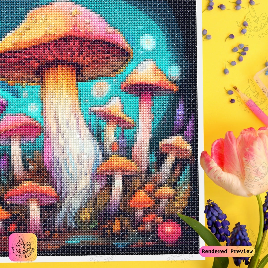 Artdiystudio Enchanted Mushroom Canopy Diy Diamond Painting Kit A Whimsical Glow In Nature 3