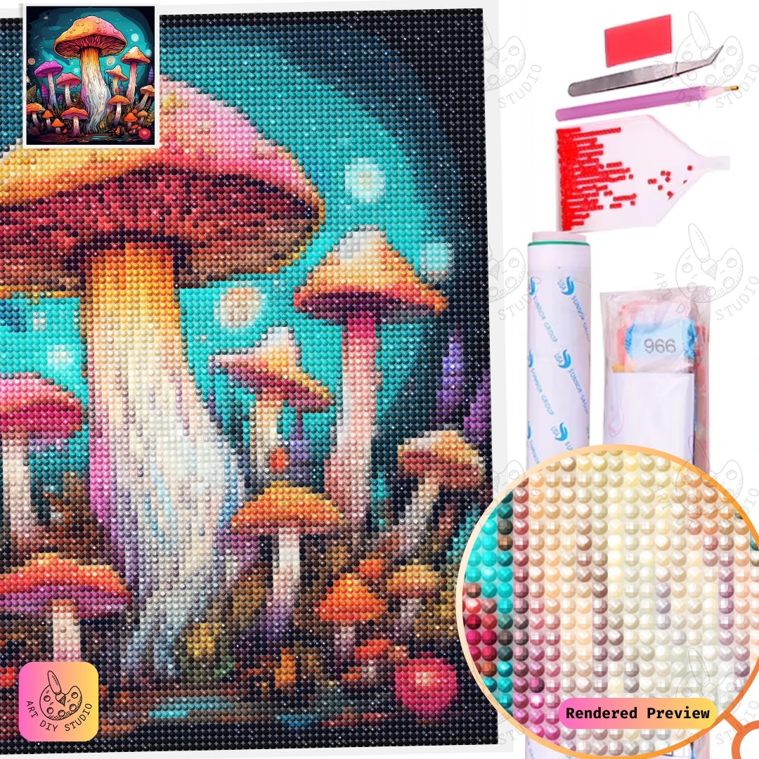Artdiystudio Enchanted Mushroom Canopy Diy Diamond Painting Kit A Whimsical Glow In Nature 5