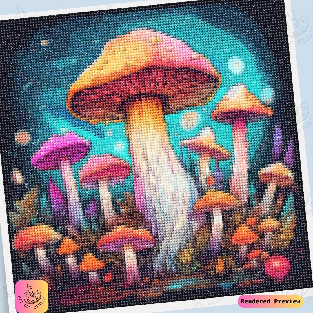 Artdiystudio Enchanted Mushroom Canopy Diy Diamond Painting Kit A Whimsical Glow In Nature 6