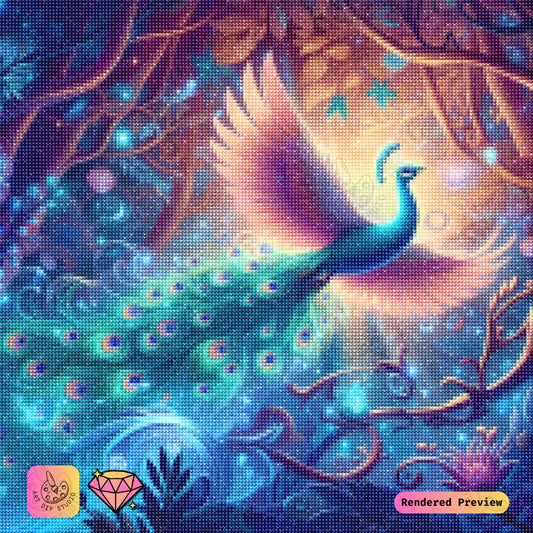 Artdiystudio Enchanted Peacock Flight Diy Diamond Painting Kit A Journey Into Magical Beauty 5