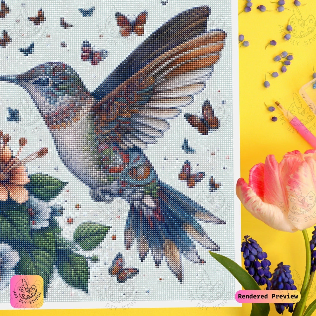 Artdiystudio Enchanting Hummingbird Diy Diamond Painting Kit Natures Beauty In Detail 3