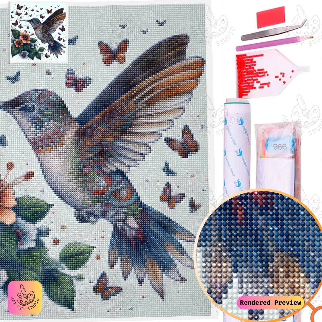 Artdiystudio Enchanting Hummingbird Diy Diamond Painting Kit Natures Beauty In Detail 5