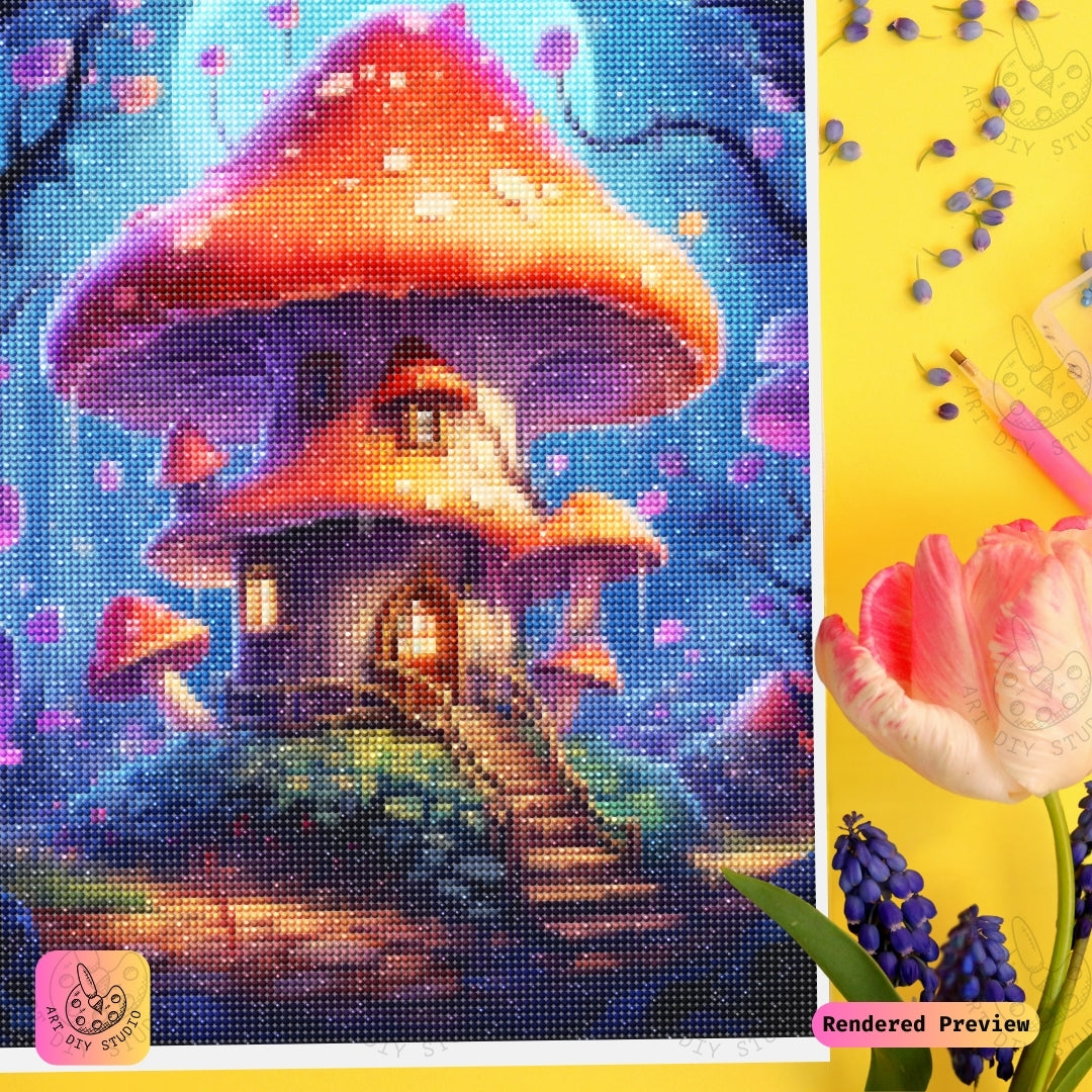 Artdiystudio Fairy Tale Mushroom Cottage Diy Diamond Painting Kit A Cheerful Enchanted Escape In Art 3