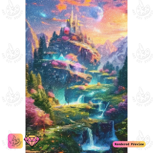 Artdiystudio Fantasy Waterfall Kingdom Diy Diamond Painting Kit A Mystical Journey Into Wonderland 2