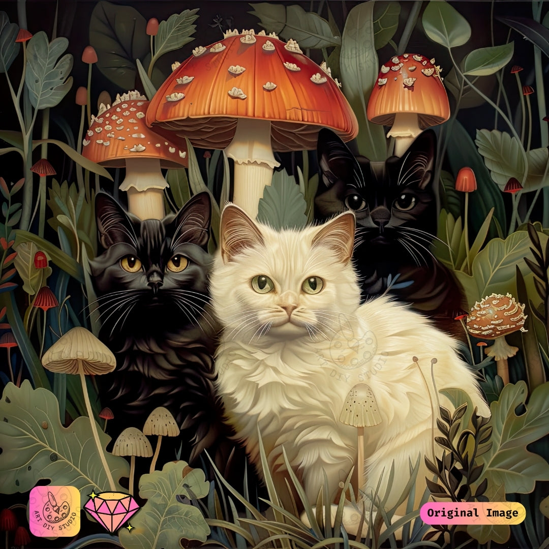 Artdiystudio Feline Forest Whimsy Diy Diamond Painting Kit A Cozy Enchanted Journey