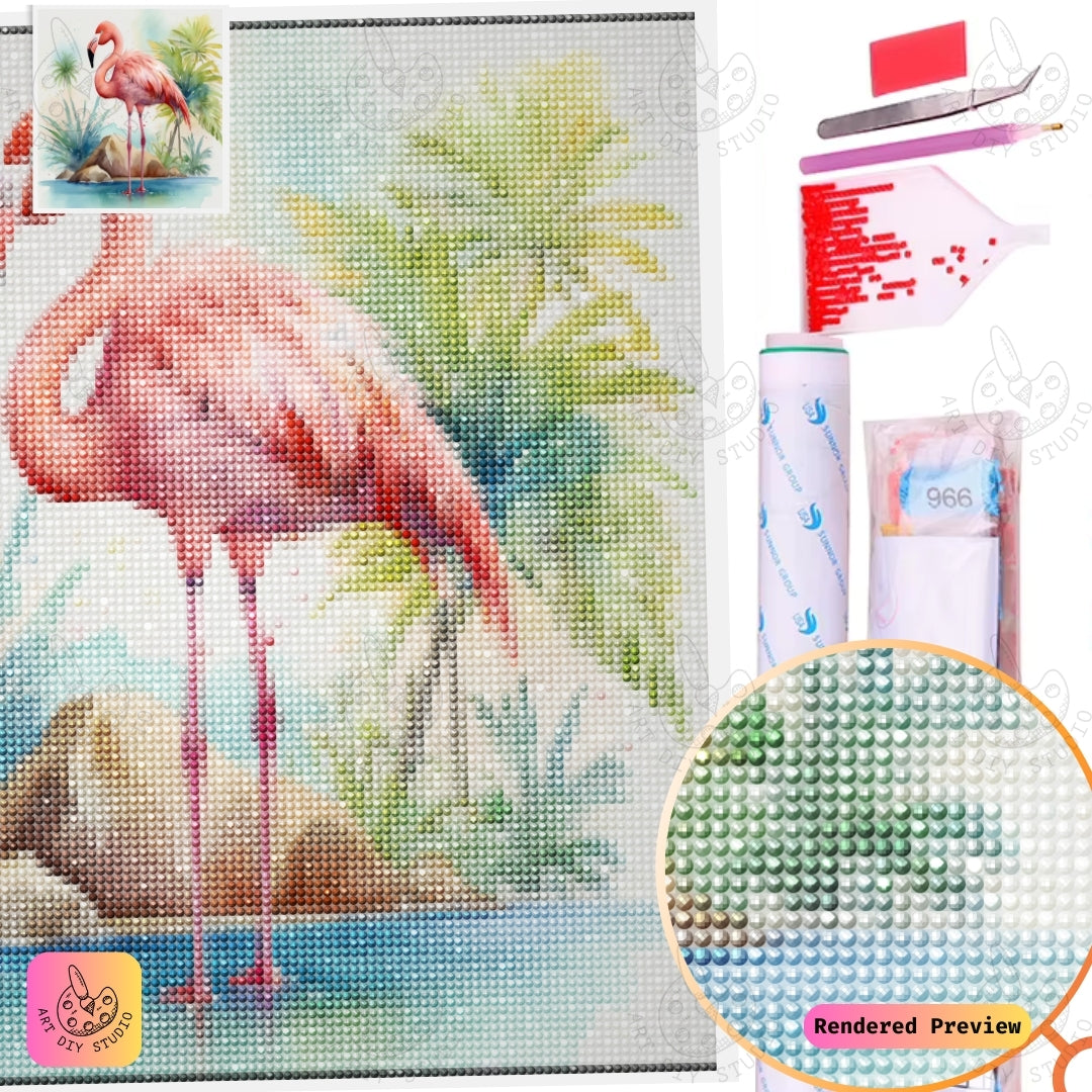 Artdiystudio Flamingo Paradise Diy Diamond Painting Kit A Tropical Oasis In Art 2