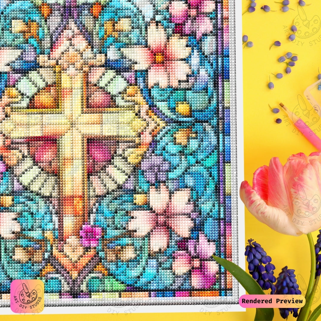 Artdiystudio Floral Cross Radiance Diy Diamond Painting Kit Celebrate Sacred Beauty 3