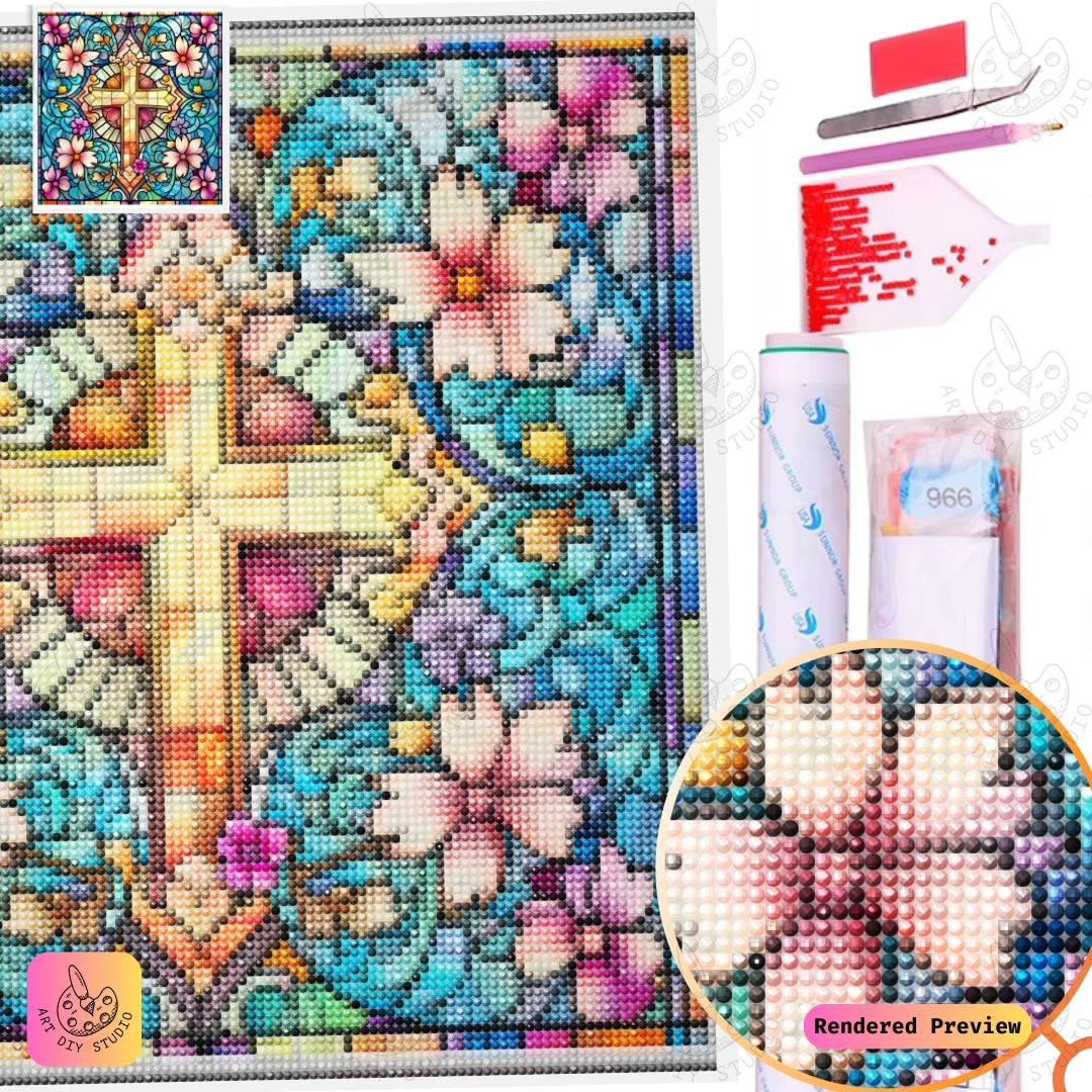 Artdiystudio Floral Cross Radiance Diy Diamond Painting Kit Celebrate Sacred Beauty 5