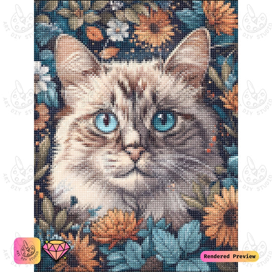 Artdiystudio Floral Feline Elegance Diy Diamond Painting Kit A Cozy Artistic Masterpiece 2