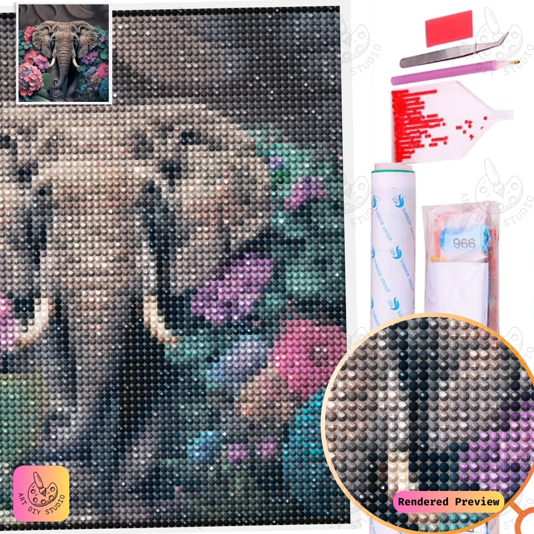 Artdiystudio Floral Grace Elephant Diy Diamond Painting Kit A Harmony Of Art And Nature 5