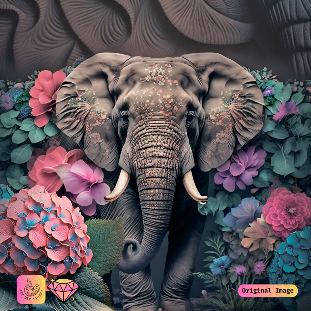 Artdiystudio Floral Grace Elephant Diy Diamond Painting Kit A Harmony Of Art And Nature