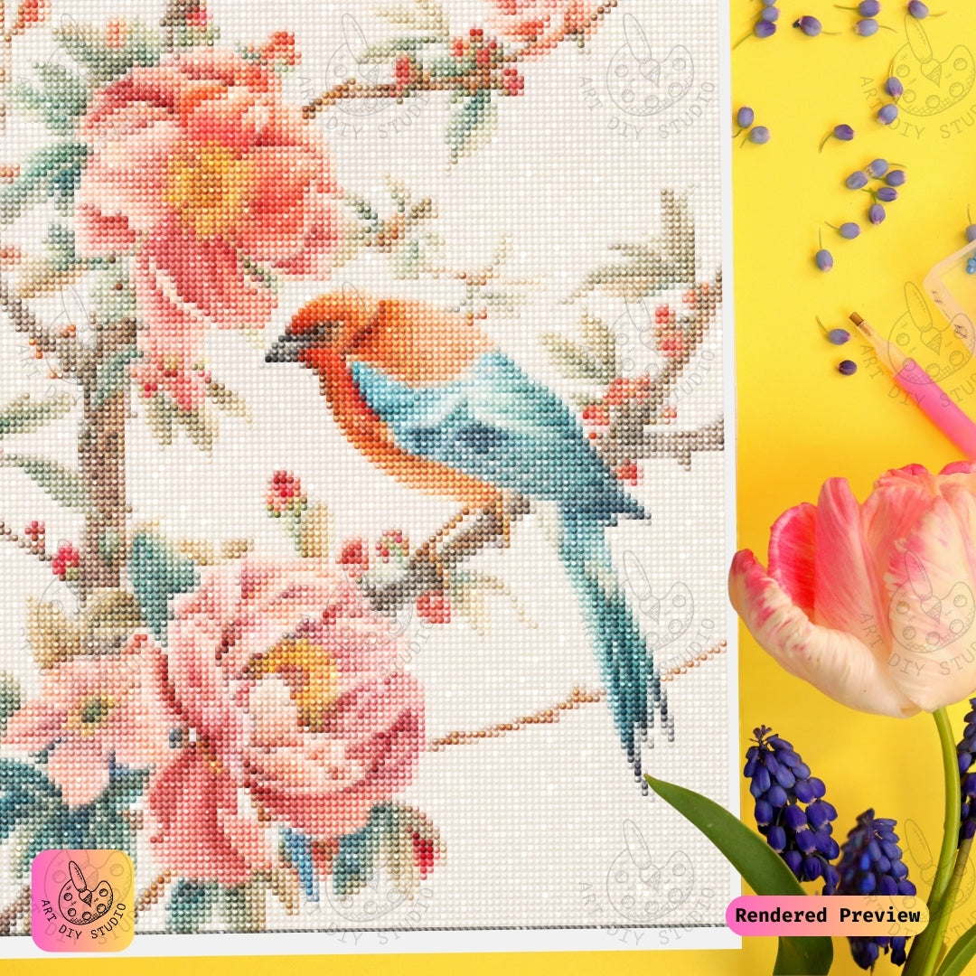 Artdiystudio Floral Songbird Diy Diamond Painting Kit A Vibrant Burst Of Nature 4