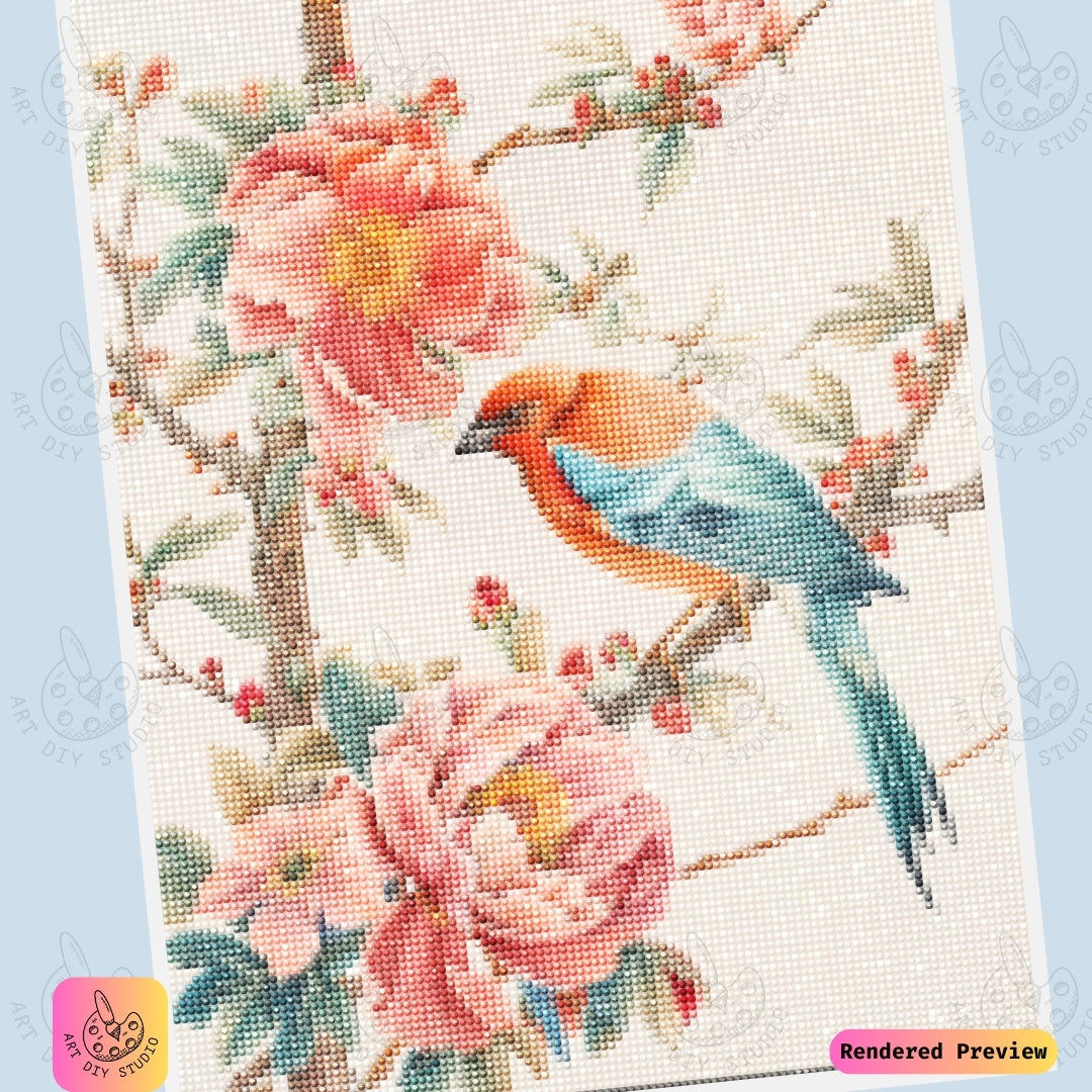 Artdiystudio Floral Songbird Diy Diamond Painting Kit A Vibrant Burst Of Nature
