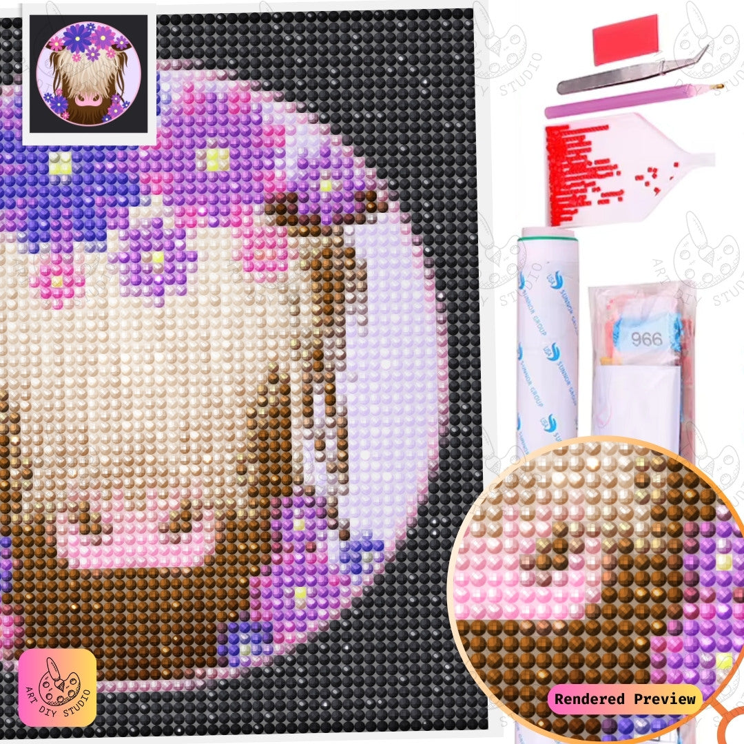 Artdiystudio Flower Crown Moo Diy Diamond Painting Kit A Whimsical Floral Delight 5
