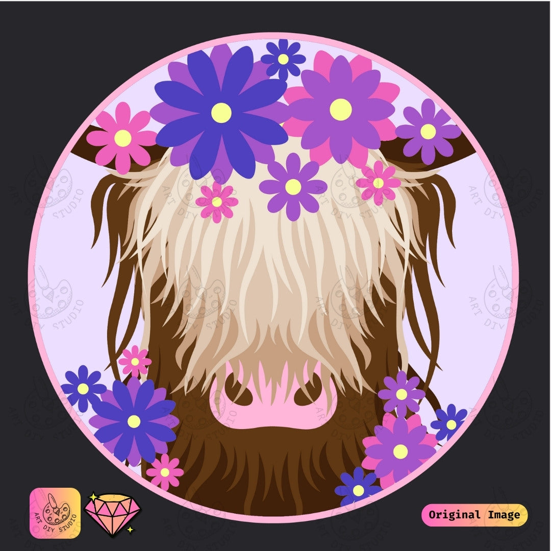 Artdiystudio Flower Crown Moo Diy Diamond Painting Kit A Whimsical Floral Delight