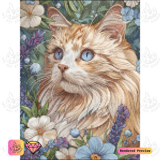 Artdiystudio Fluffy Blossom Paws Diy Diamond Painting Kit A Feline In A Floral Dream 2
