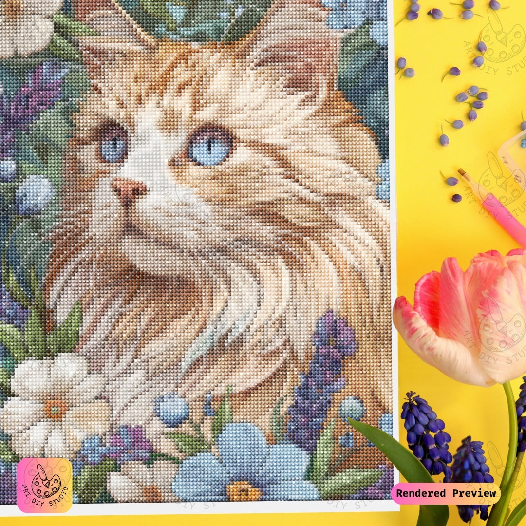Artdiystudio Fluffy Blossom Paws Diy Diamond Painting Kit A Feline In A Floral Dream 3
