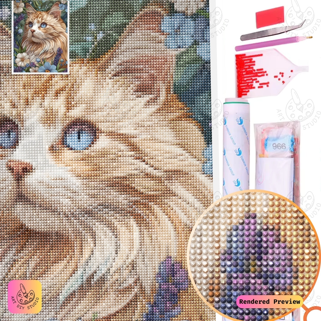 Artdiystudio Fluffy Blossom Paws Diy Diamond Painting Kit A Feline In A Floral Dream 5