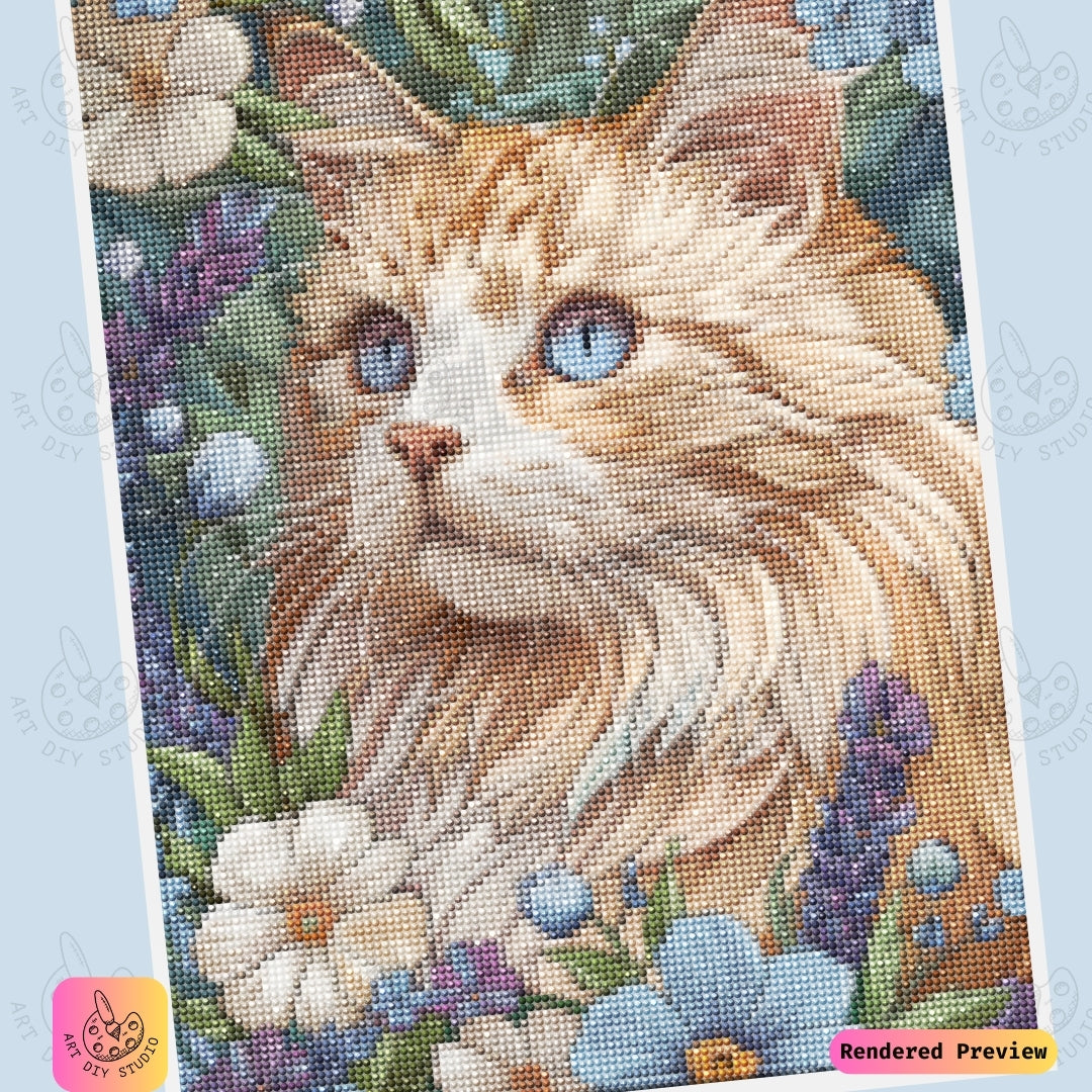 Artdiystudio Fluffy Blossom Paws Diy Diamond Painting Kit A Feline In A Floral Dream 6