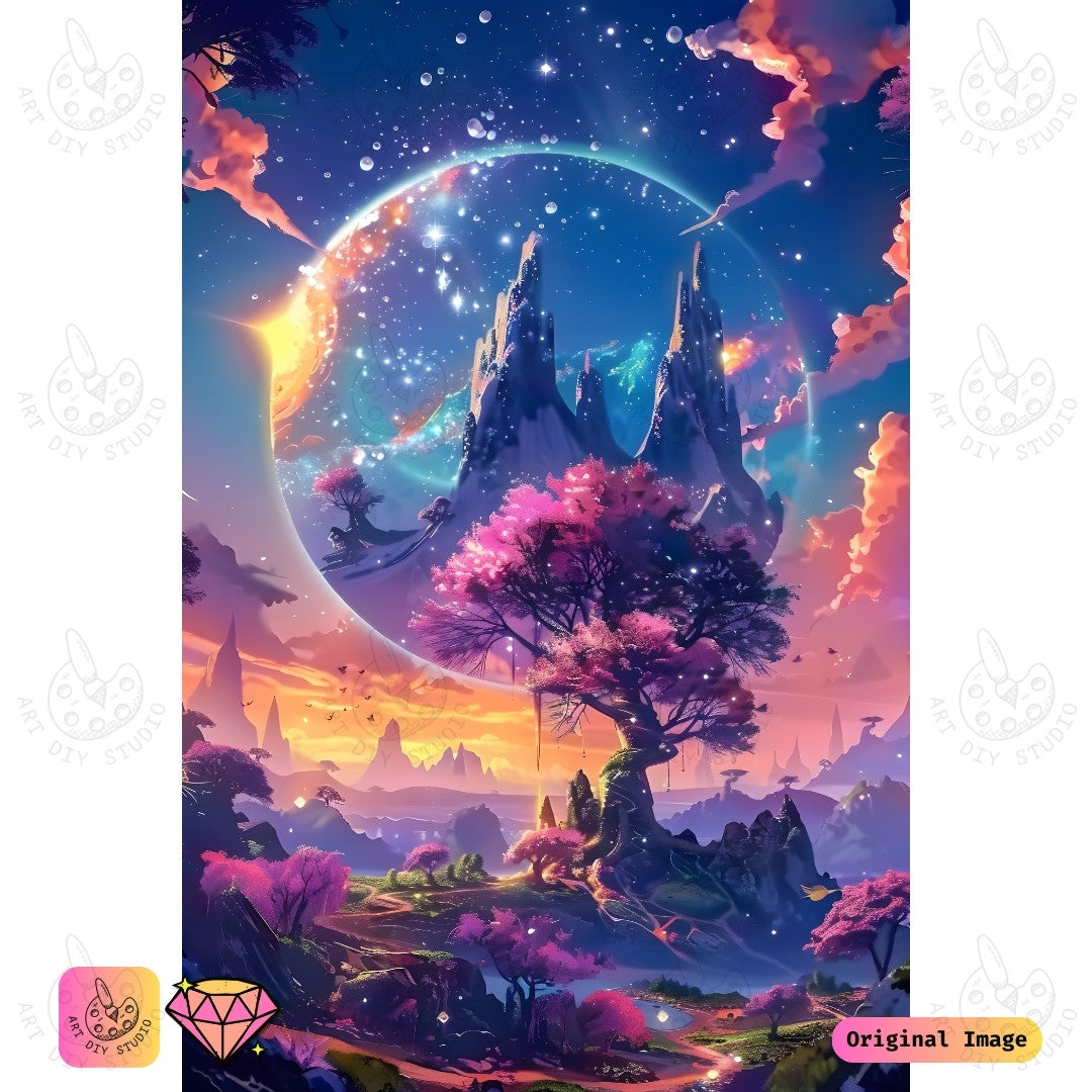 Artdiystudio Galactic Blossom Paradise Diy Diamond Painting Kit A Mystical Journey Through Cosmic Blossoms