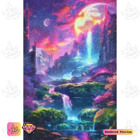 Artdiystudio Galactic Waterfall Realm Diy Diamond Painting Kit A Dreamlike Journey Through A Cosmic Landscape 2