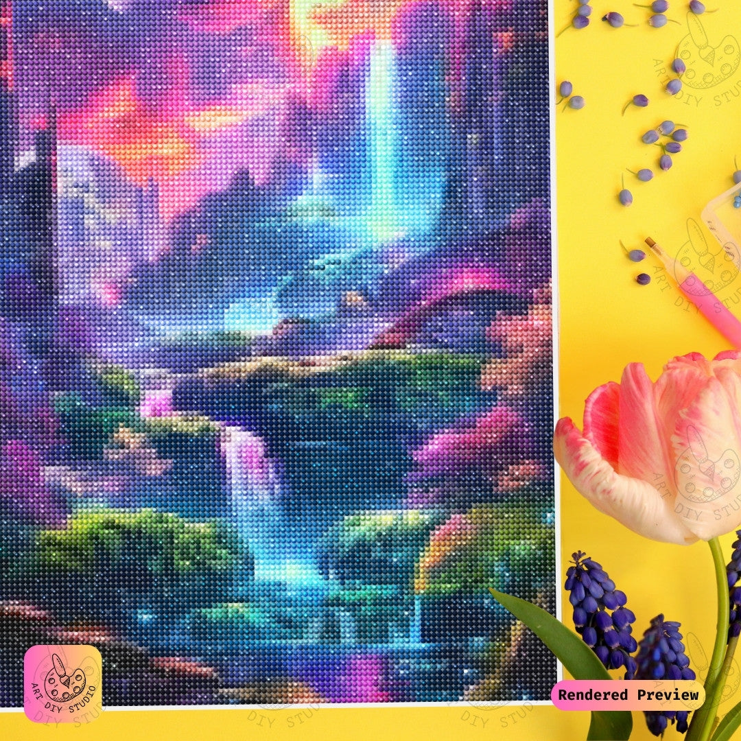 Artdiystudio Galactic Waterfall Realm Diy Diamond Painting Kit A Dreamlike Journey Through A Cosmic Landscape 3