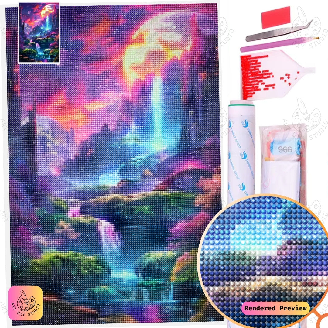Artdiystudio Galactic Waterfall Realm Diy Diamond Painting Kit A Dreamlike Journey Through A Cosmic Landscape 5