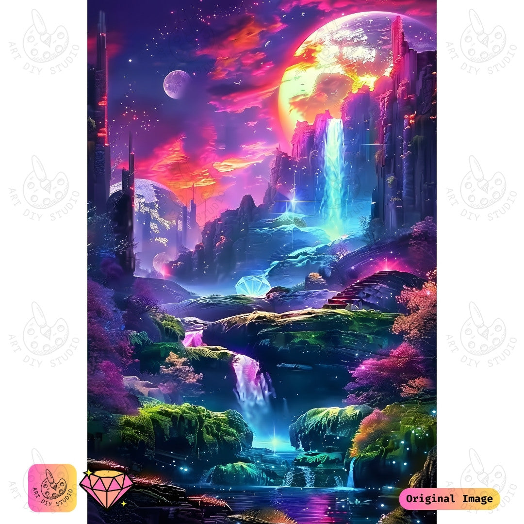 Artdiystudio Galactic Waterfall Realm Diy Diamond Painting Kit A Dreamlike Journey Through A Cosmic Landscape