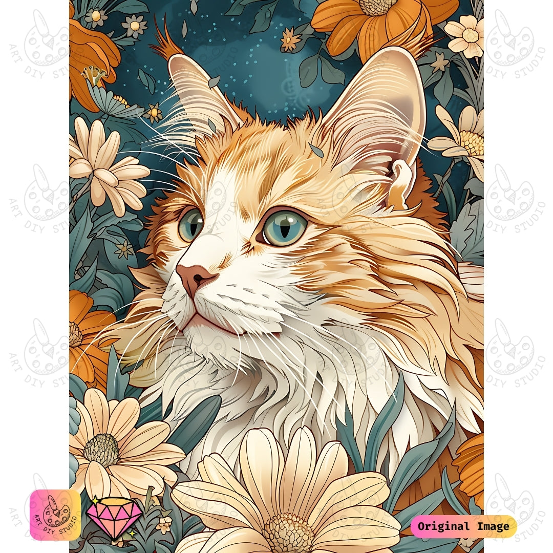 Artdiystudio Golden Feline Meadow Diy Diamond Painting Kit A Serene Artistic Masterpiece