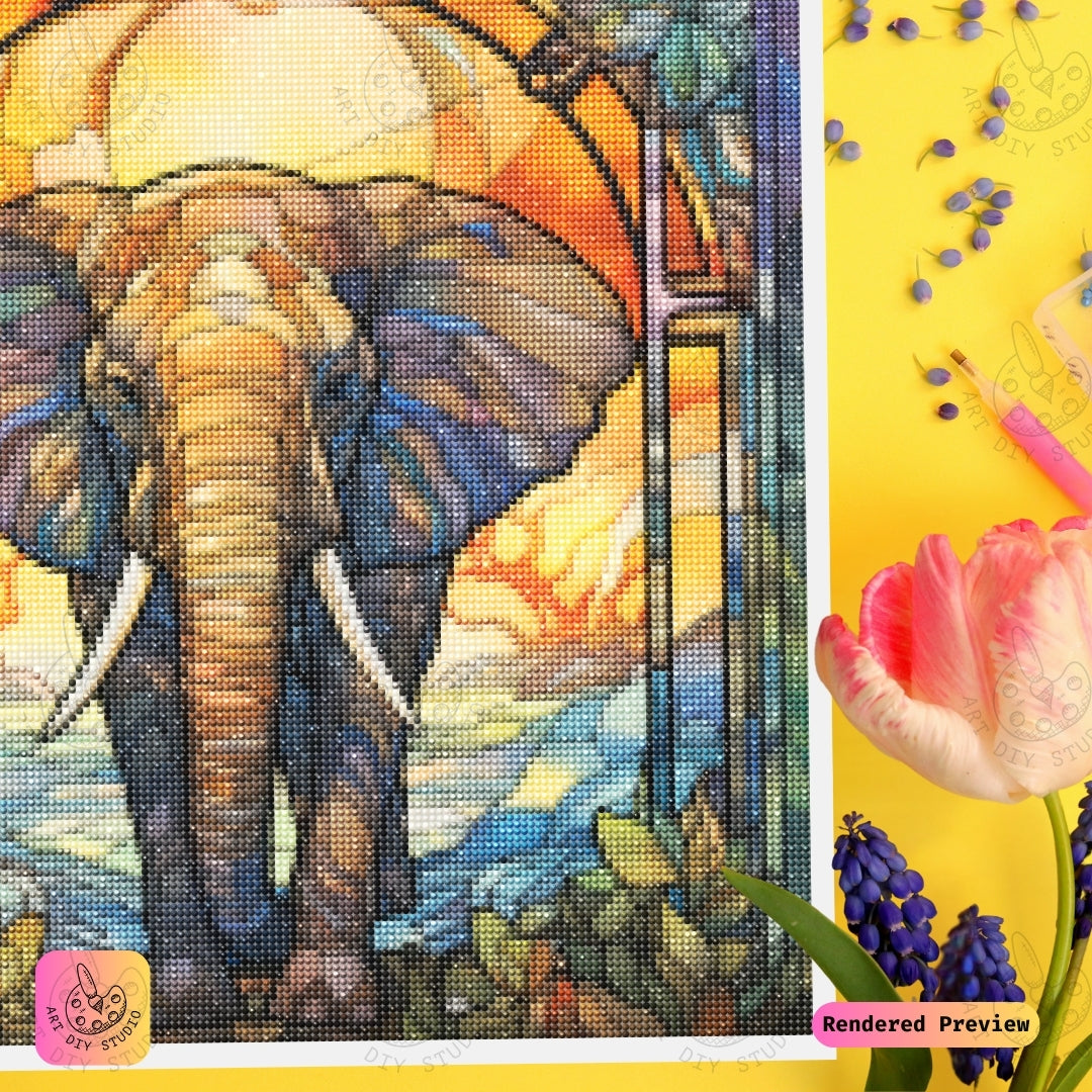 Artdiystudio Golden Glow Stained Glass Elephant Diy Diamond Painting Kit A Majestic Harmony In Art 3