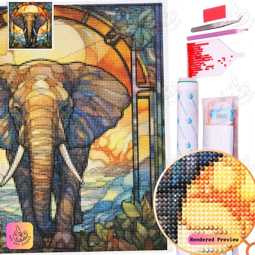 Artdiystudio Golden Glow Stained Glass Elephant Diy Diamond Painting Kit A Majestic Harmony In Art 5