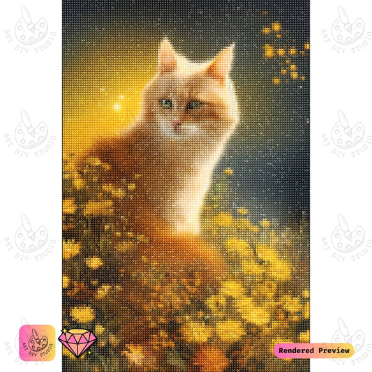 Artdiystudio Golden Paws In Bloom Diy Diamond Painting Kit A Feline Dream Amidst Blossoms 2