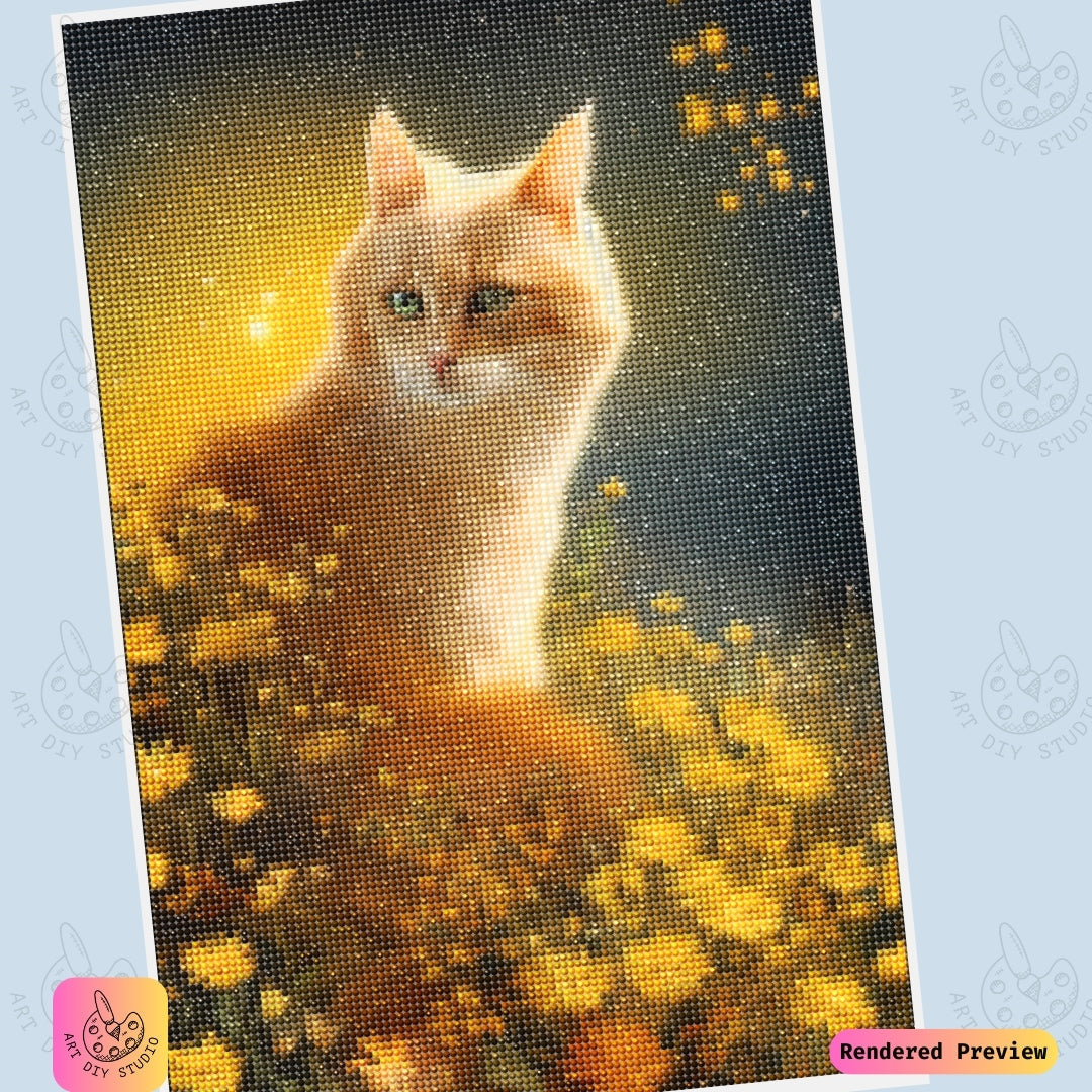 Artdiystudio Golden Paws In Bloom Diy Diamond Painting Kit A Feline Dream Amidst Blossoms 6