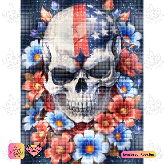 Artdiystudio Graceful Patriot Skull Diy Diamond Painting Kit A Bold Blend Of Freedom And Beauty 2