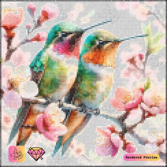 Artdiystudio Hummingbird Duo In Spring Blossoms Diy Diamond Painting Kit A Symphony Of Color And Life 5