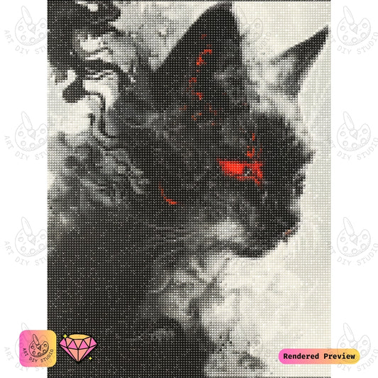 Artdiystudio Inferno Eyes Diy Diamond Painting Kit A Fiery Feline In The Mist 2