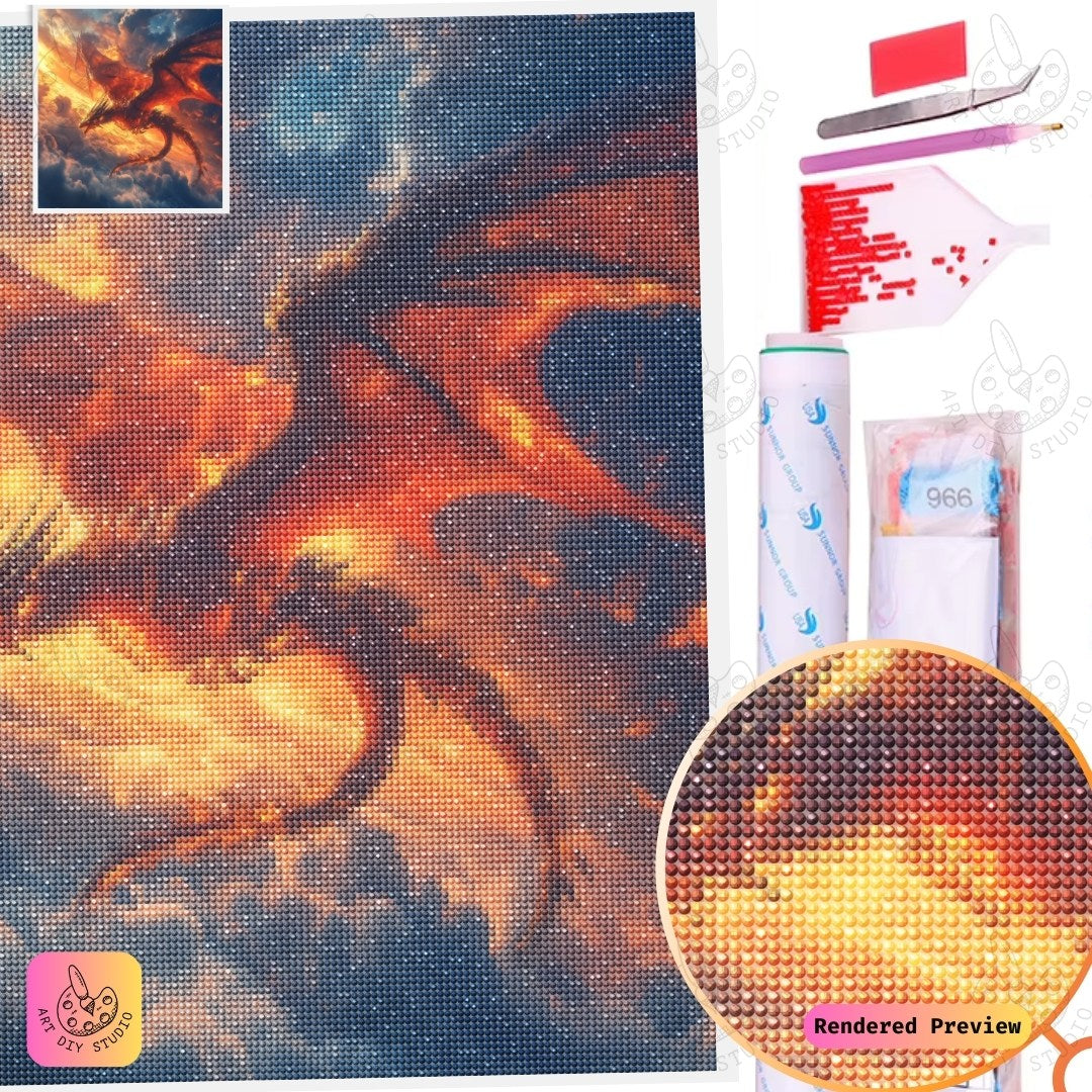 Artdiystudio Inferno Sky Guardian Diy Diamond Painting Kit A Blaze Of Mythical Majesty 5