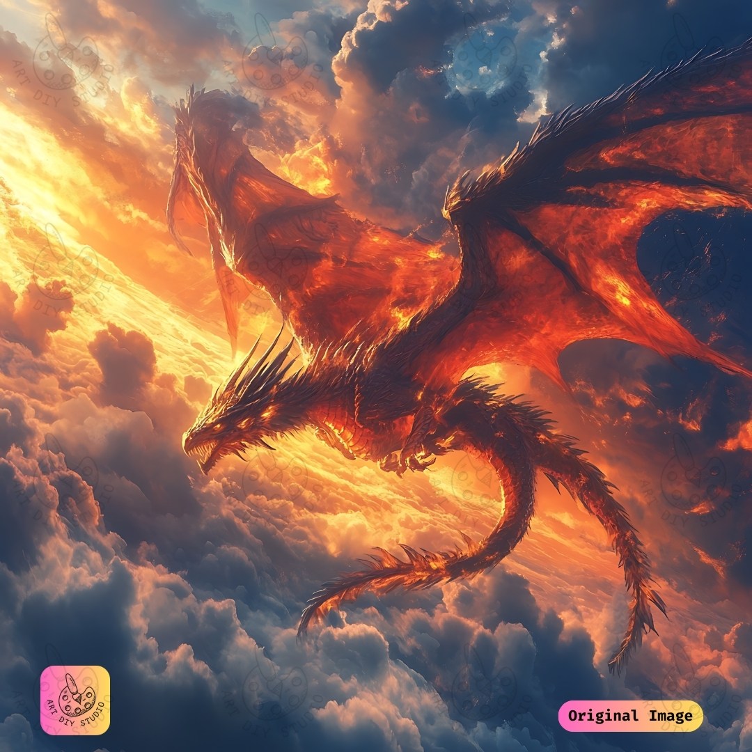 Artdiystudio Inferno Sky Guardian Diy Diamond Painting Kit A Blaze Of Mythical Majesty