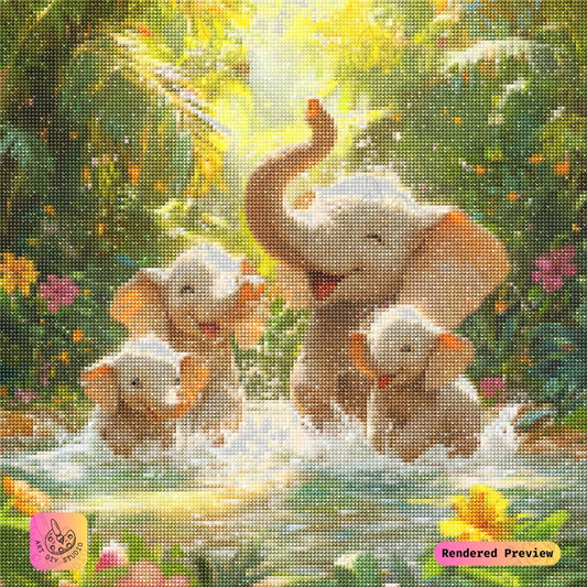 Artdiystudio Jungle Elephant Frolic Diy Diamond Painting Kit A Celebration Of Family Joy 2