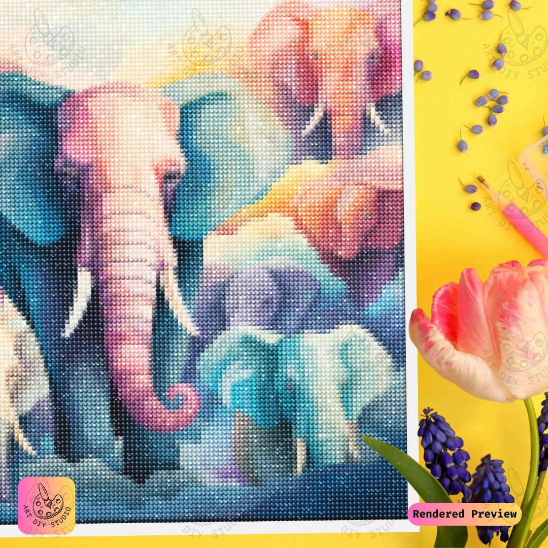 Artdiystudio Kaleidoscope Elephant Herd Diy Diamond Painting Kit A Vibrant Journey In Creativity 3
