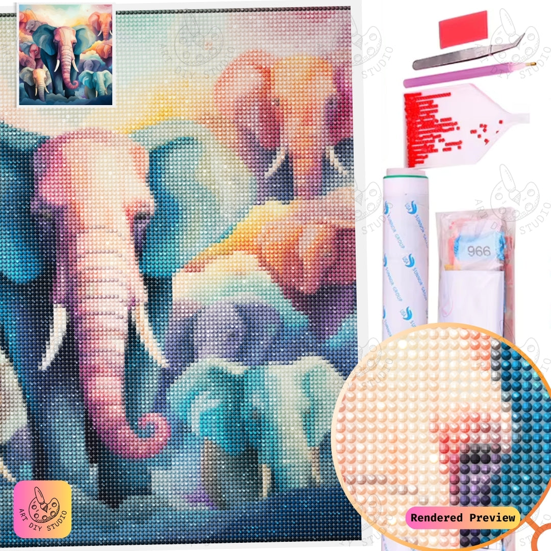 Artdiystudio Kaleidoscope Elephant Herd Diy Diamond Painting Kit A Vibrant Journey In Creativity 5
