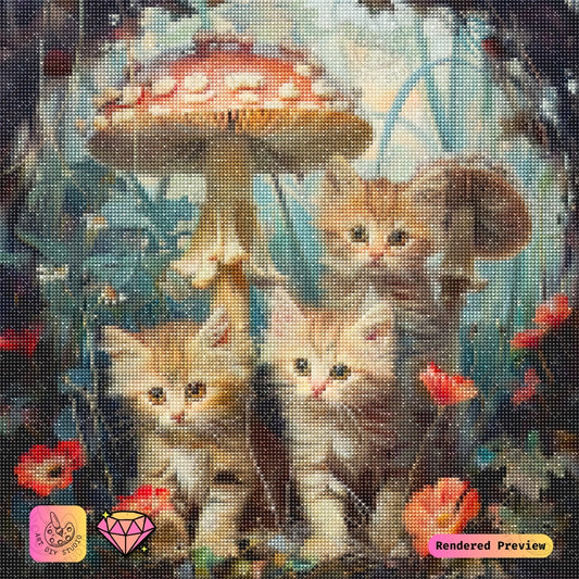 Artdiystudio Kittens In Mushroom Hollow Diy Diamond Painting Kit A Playful Woodland Adventure 2