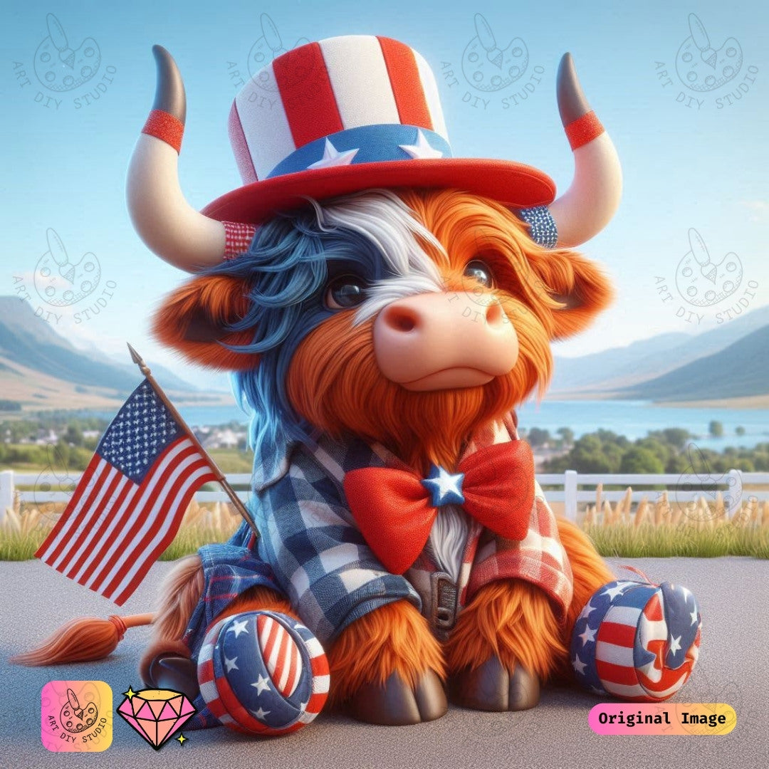Artdiystudio Liberty Moo Charm Diy Diamond Painting Kit A Heartwarming Patriotic Masterpiece
