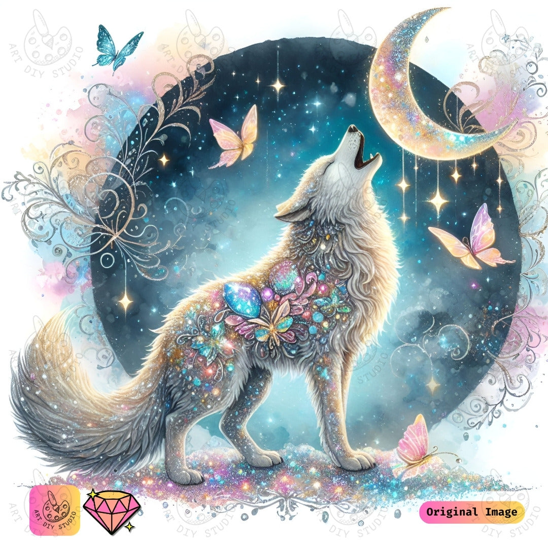 Artdiystudio Lunar Howl Elegance Diy Diamond Painting Kit A Celestial Masterpiece