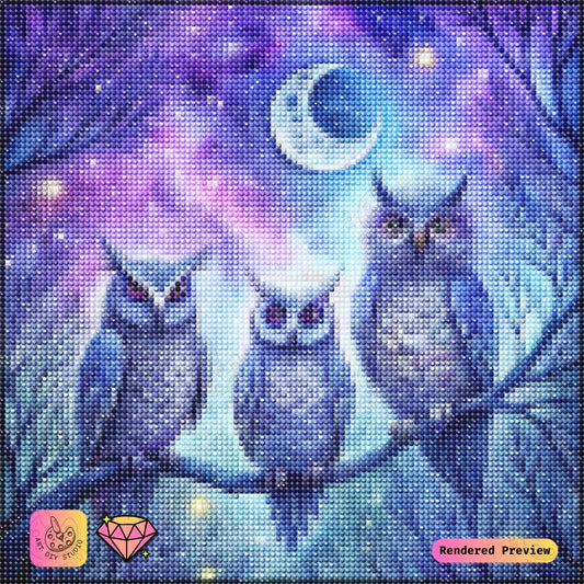 Artdiystudio Lunar Owl Trio Diy Diamond Painting Kit A Celestial Night Craft 2