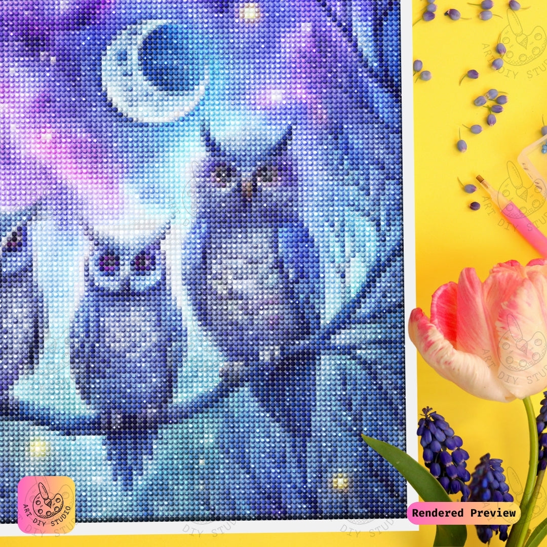 Artdiystudio Lunar Owl Trio Diy Diamond Painting Kit A Celestial Night Craft 3