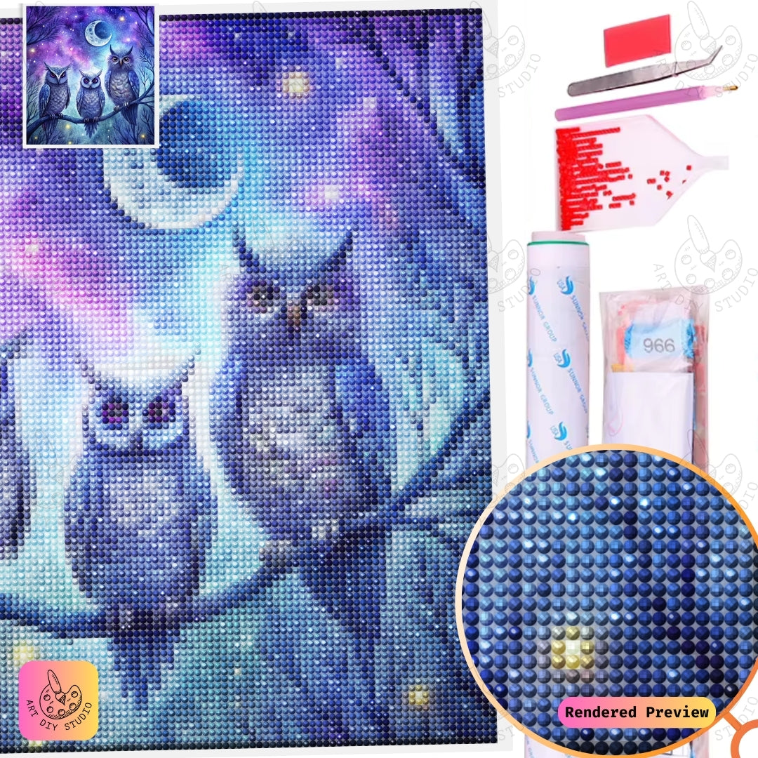 Artdiystudio Lunar Owl Trio Diy Diamond Painting Kit A Celestial Night Craft 5